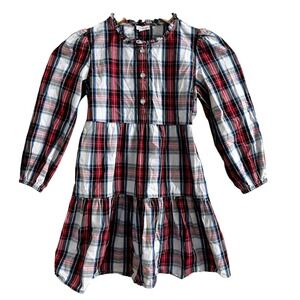 Crewcuts Girls Plaid Tiered Dress Red White Blue Ruffle Collar Size 7 Holiday